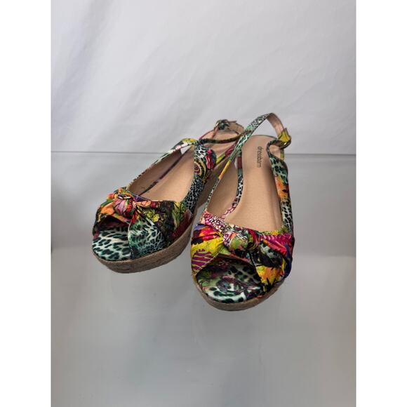 Dress Barn Multi Color Lotus Print Espadrille Wedge Heels - Size 7.5 - Picture 2 of 8